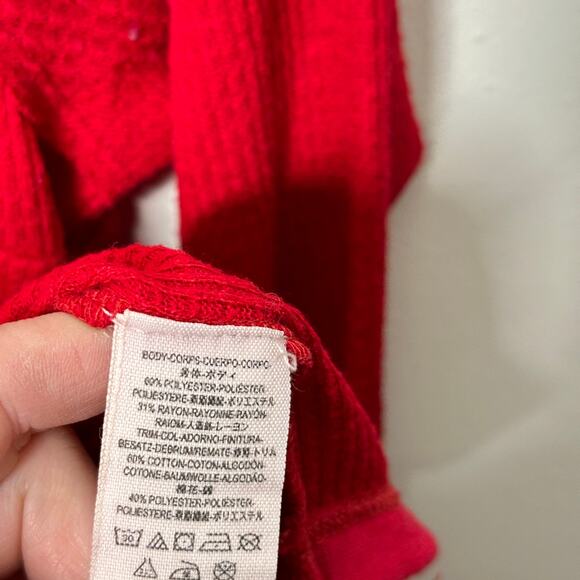 FREE PEOPLE Must Have Thermal Henley Top Cherry Red Sz M {3X19} - Picture 5 of 5